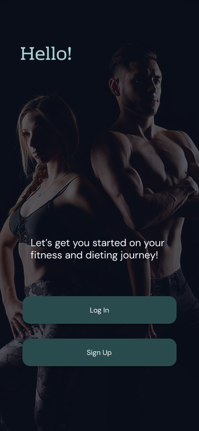 Chiron landing screen reading Hello, over a photo of two athletes standing back to back, with Log In and Sign Up buttons beneath a short welcome message